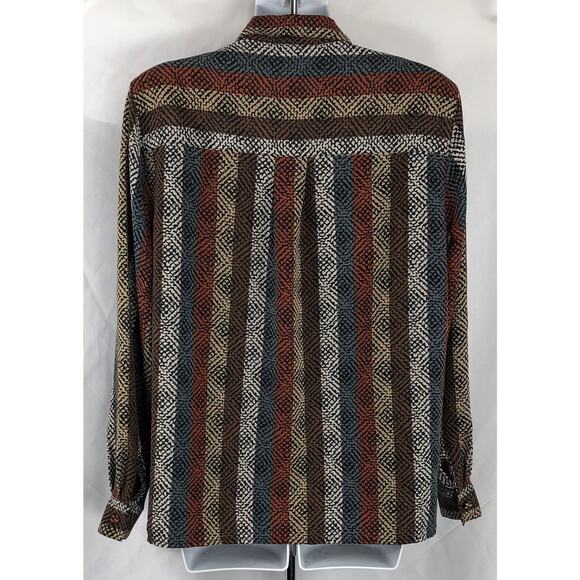 Vintage Alfred Dunner silky top 12 multi Geo button up LongSleeve collar Career - Picture 3 of 5